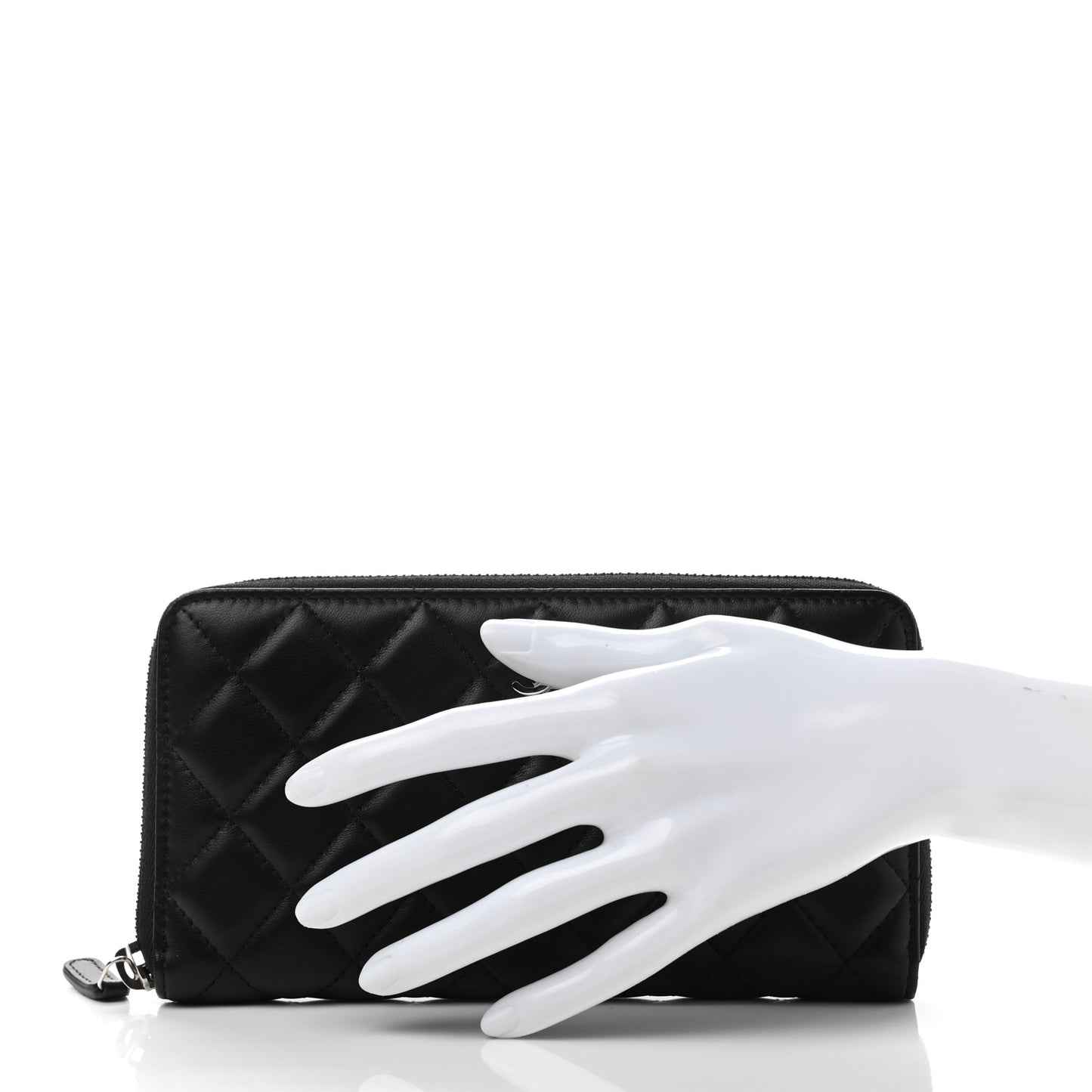 Lambskin Quilted Large Gusset Zip Around Wallet Black