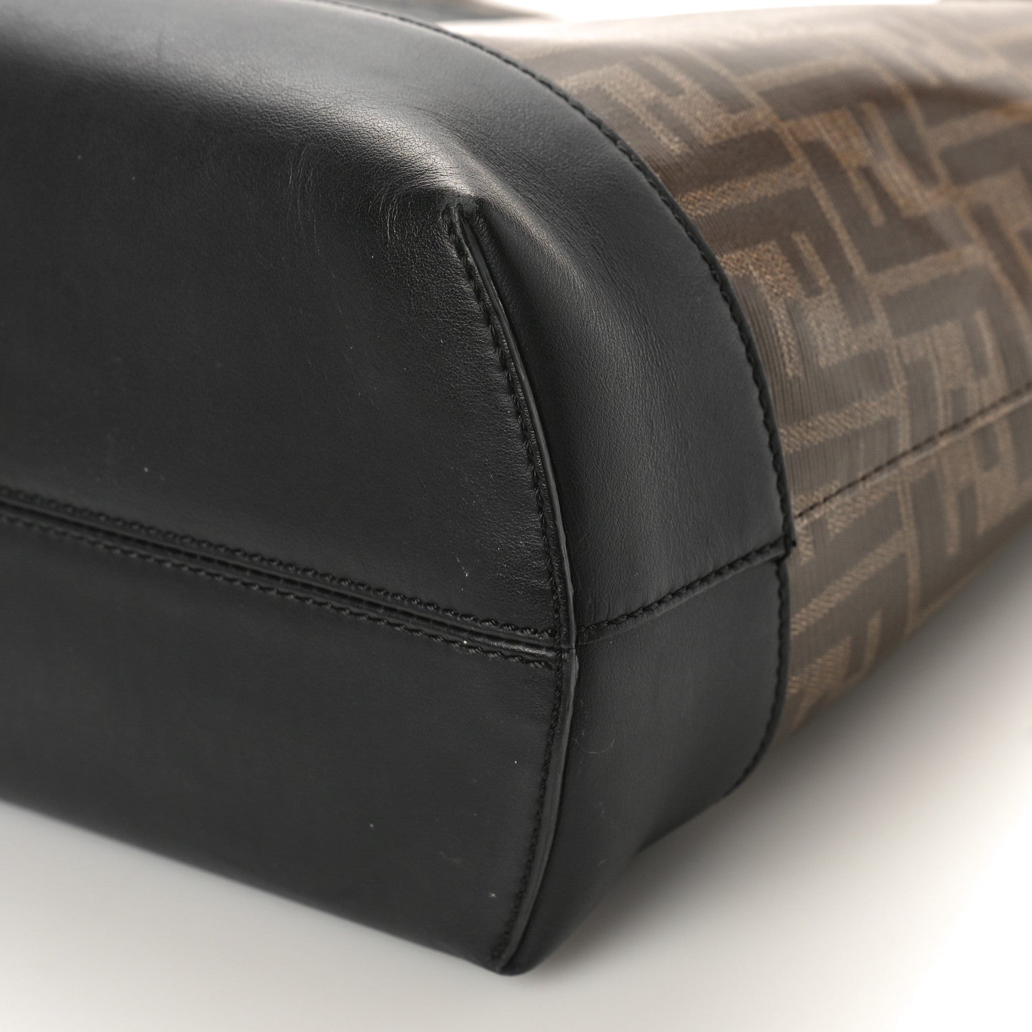 Fendi Glazed Fabric Vitello Century FF 1974 Stamp Patch Shopping Tote Mogano Panna Black 8 of 11
