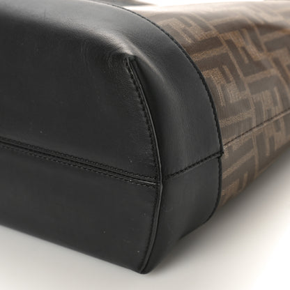 Fendi Glazed Fabric Vitello Century FF 1974 Stamp Patch Shopping Tote Mogano Panna Black 8 of 11