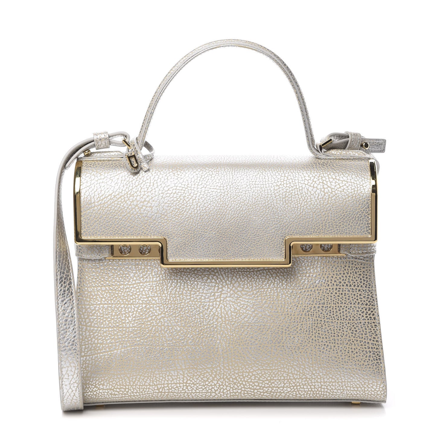 Metallic Crispy Calfskin MM Metal Frame Tempete Satchel Antique Silver