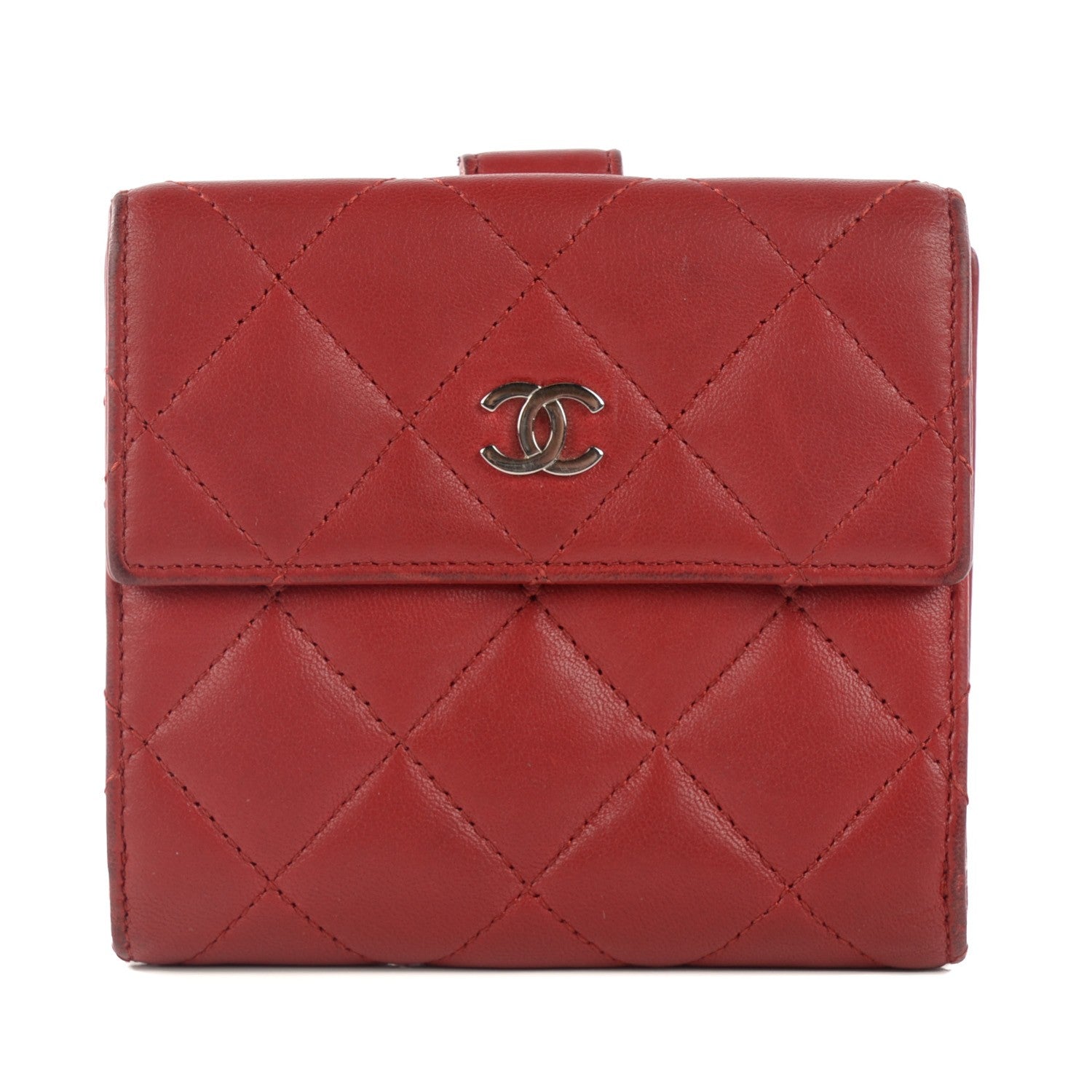 Chanel Lambskin Quilted French Flap Wallet Red 1 of 14