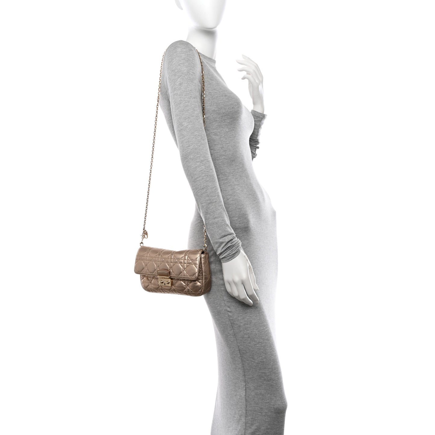 Metallic Lambskin Cannage Wallet on Chain Gold