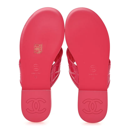 Chanel Patent Quilted CC Thong Sandals 38 Pink 6 of 10