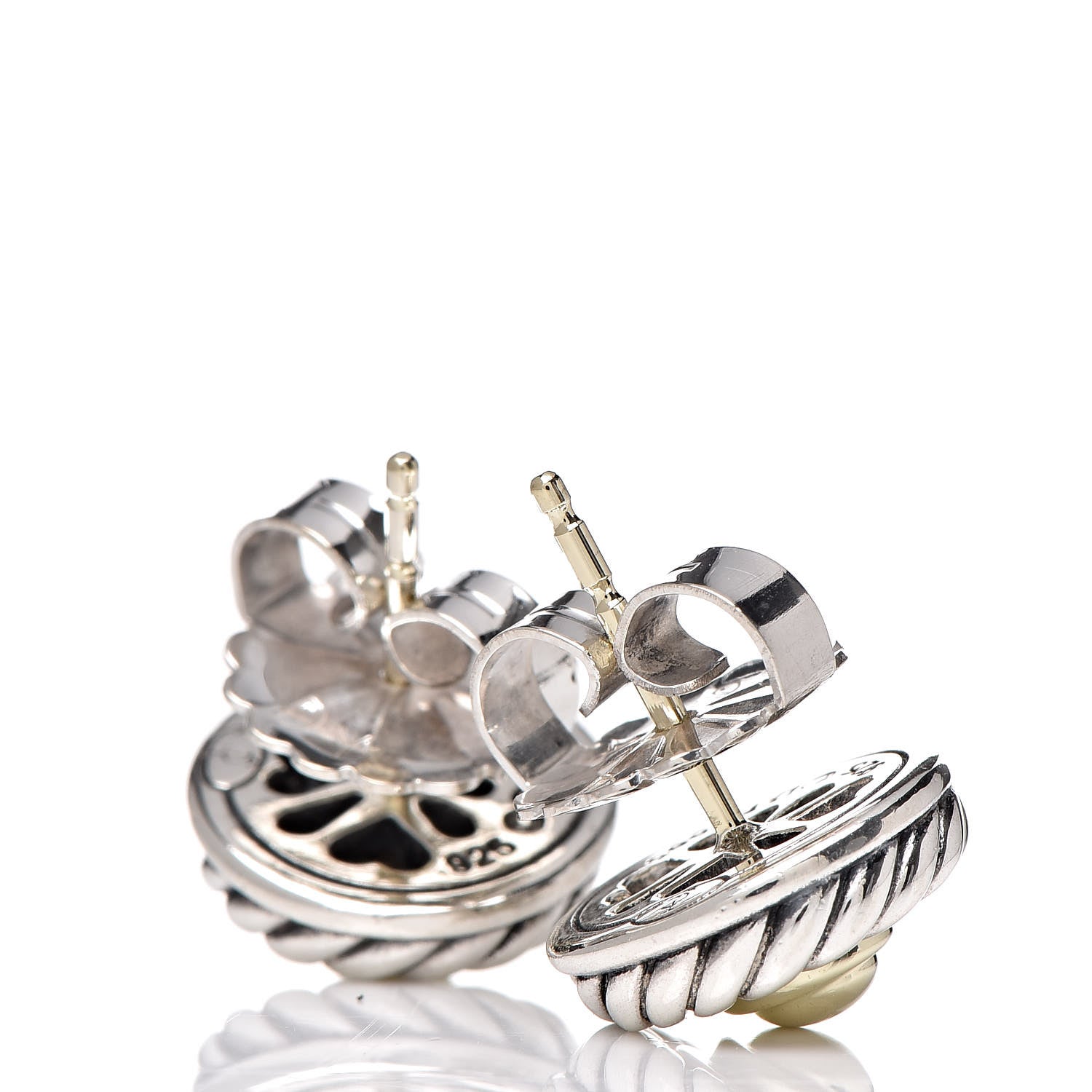 David Yurman Sterling Silver 14K Yellow Gold Cookie Earrings 3 of 4