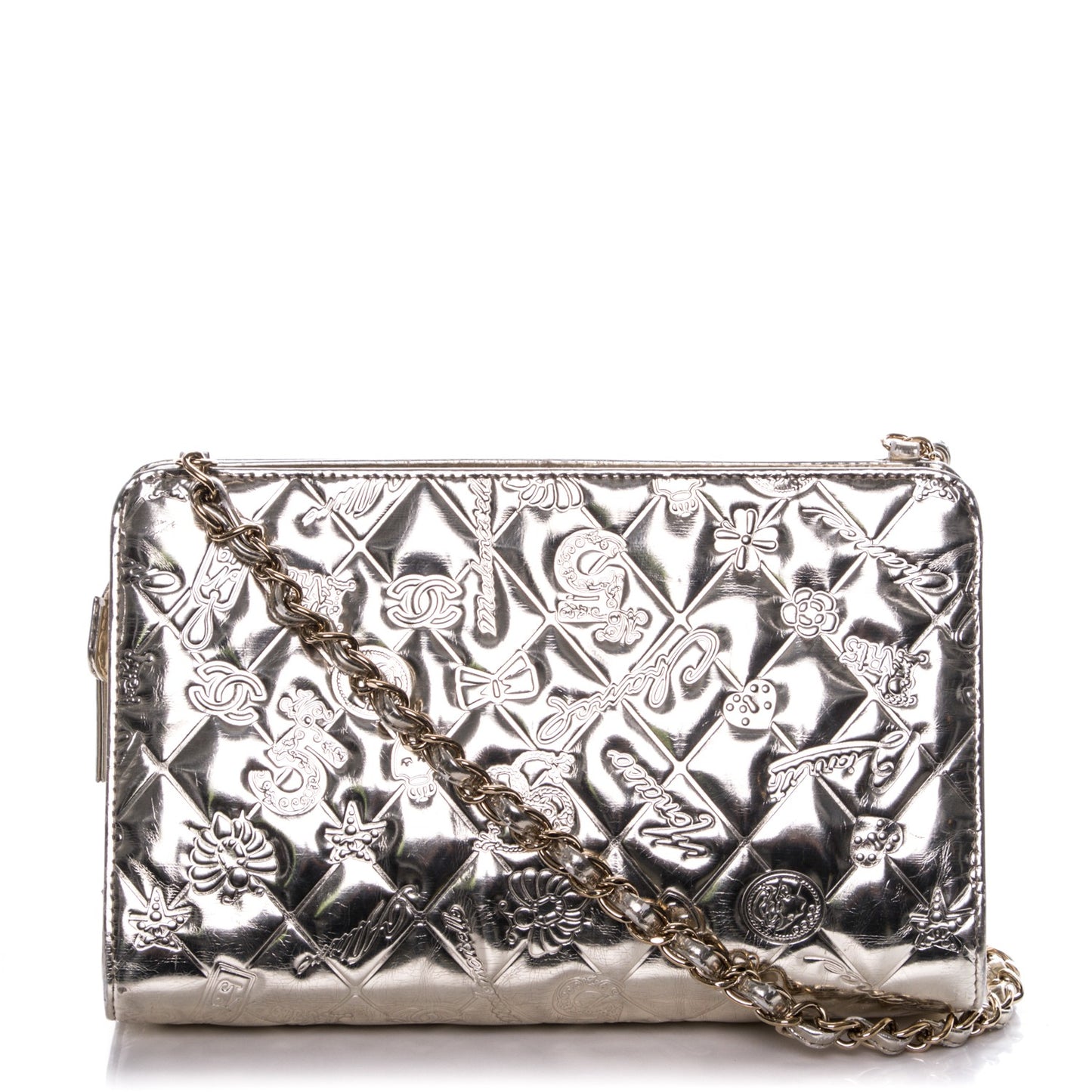 Metallic Patent Calfskin Lucky Symbols Pochette Gold