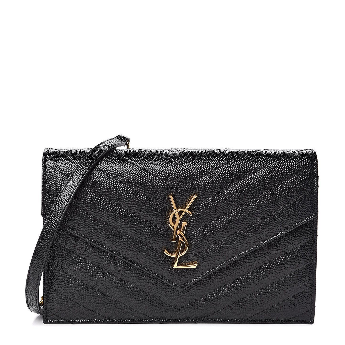 Grain De Poudre Matelasse Chevron Monogram Envelope Chain Wallet Black