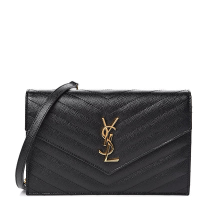 Saint Laurent Grain De Poudre Matelasse Chevron Monogram Envelope Chain Wallet Black 1 of 10