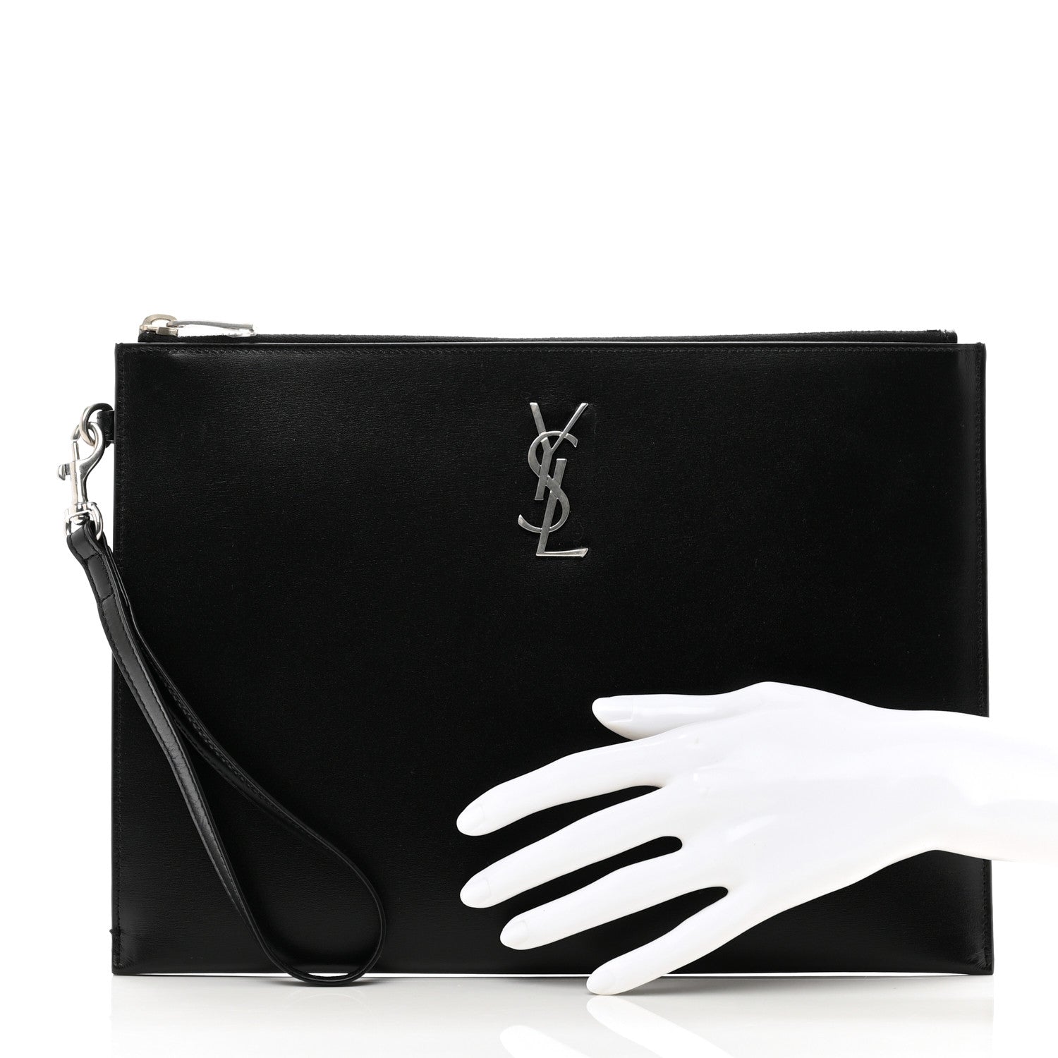 Saint Laurent Calfskin Cassandre Tablet Pouch Black Black 2 of 8