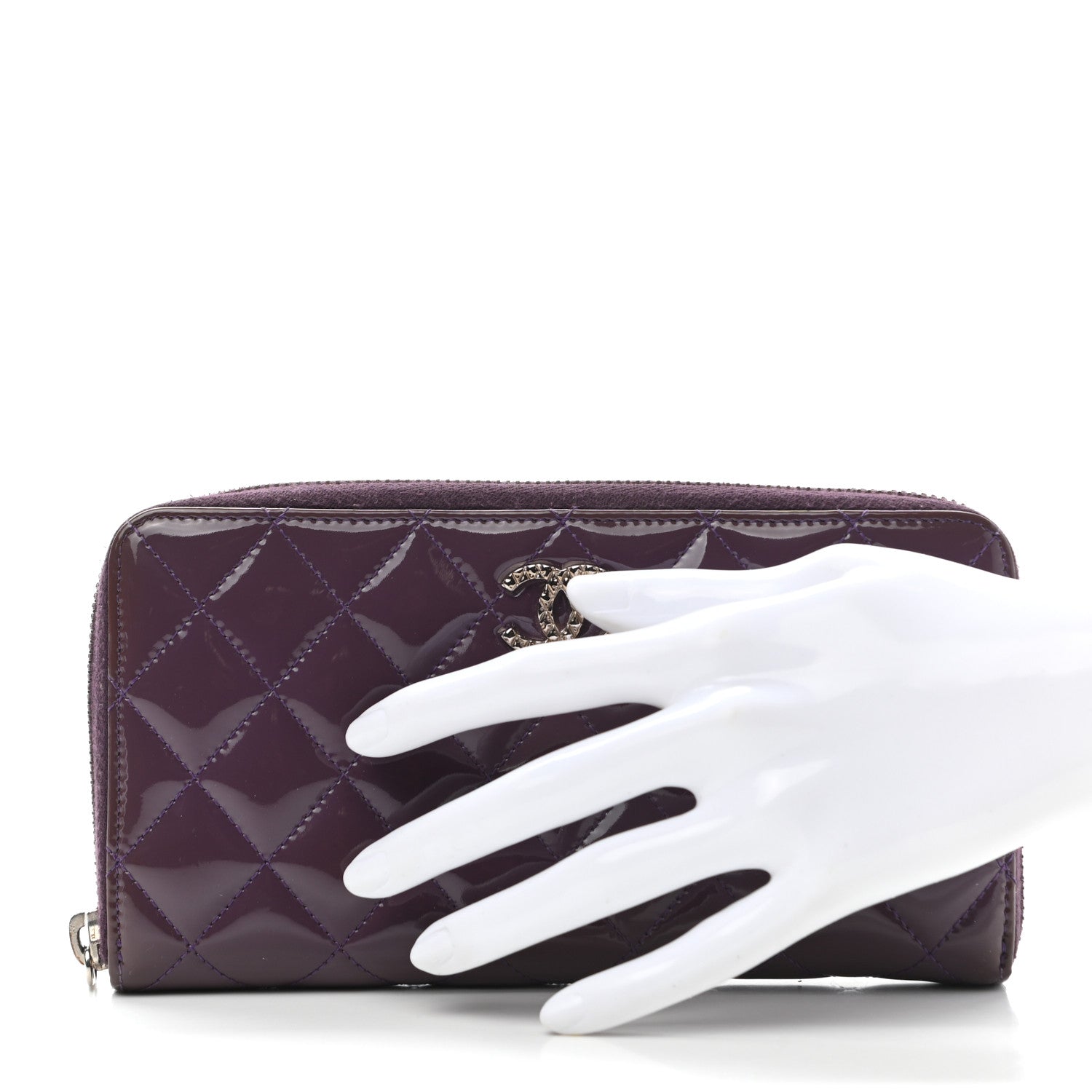 Chanel Patent Quilted Brilliant Zip Around Wallet Purple 2 of 11