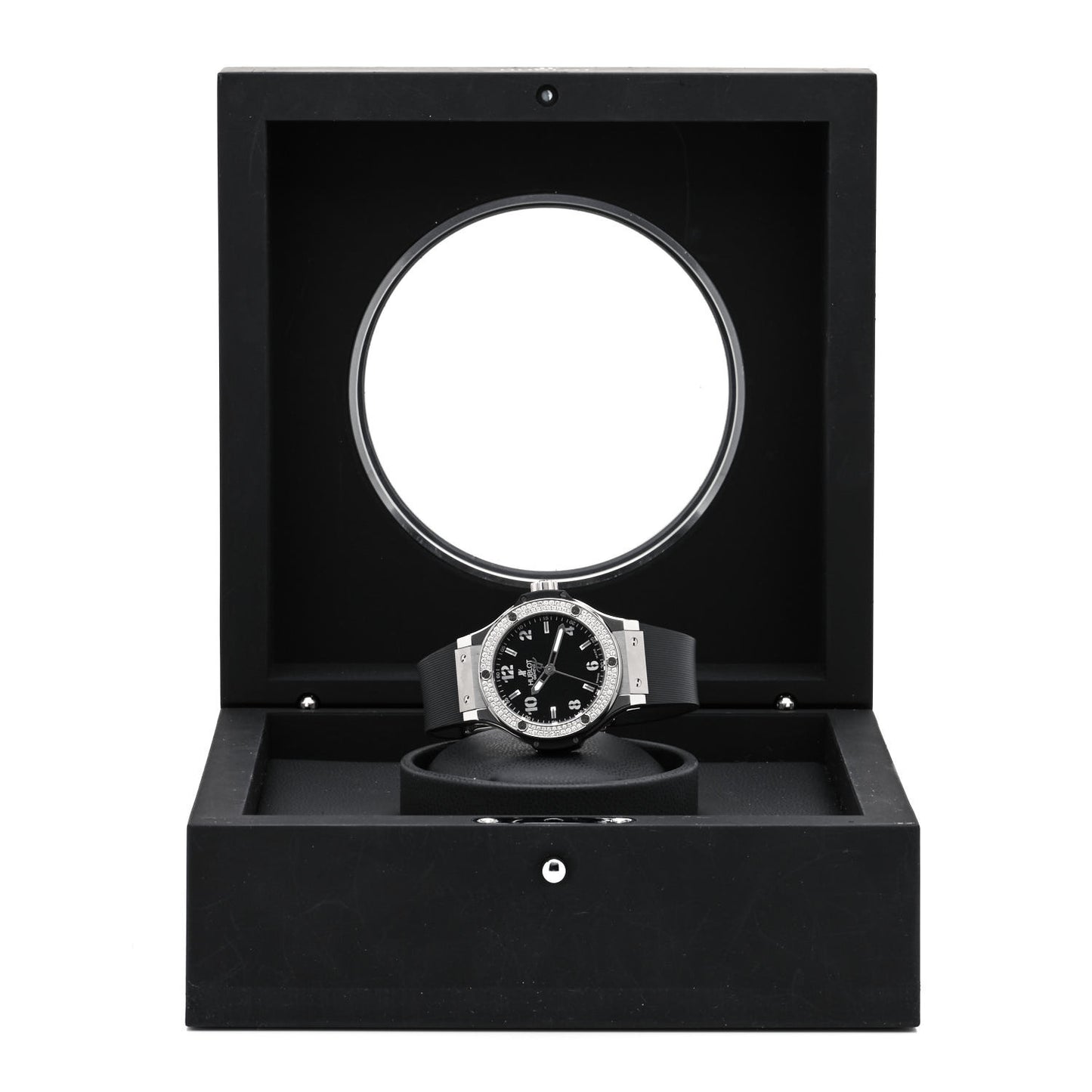 Stainless Steel Rubber Diamond Pave Bezel 38mm Big Bang Quartz Watch Black 361.SX.1270.RX.1104