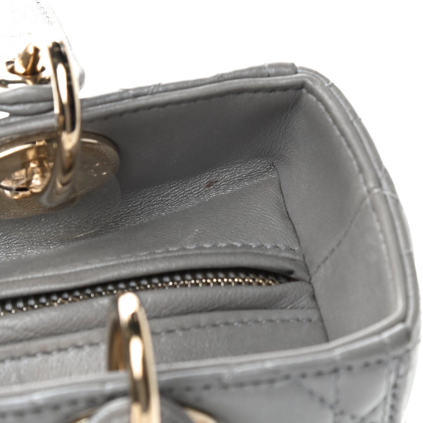 Pearly Lambskin Cannage Medium Lady Dior Grey