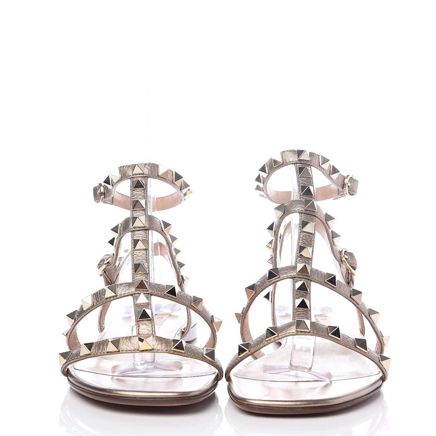 Valentino Garavani Metallic Pebbled Calfskin Rockstud Gladiator Flat Sandals 38.5 Skin 2 of 8