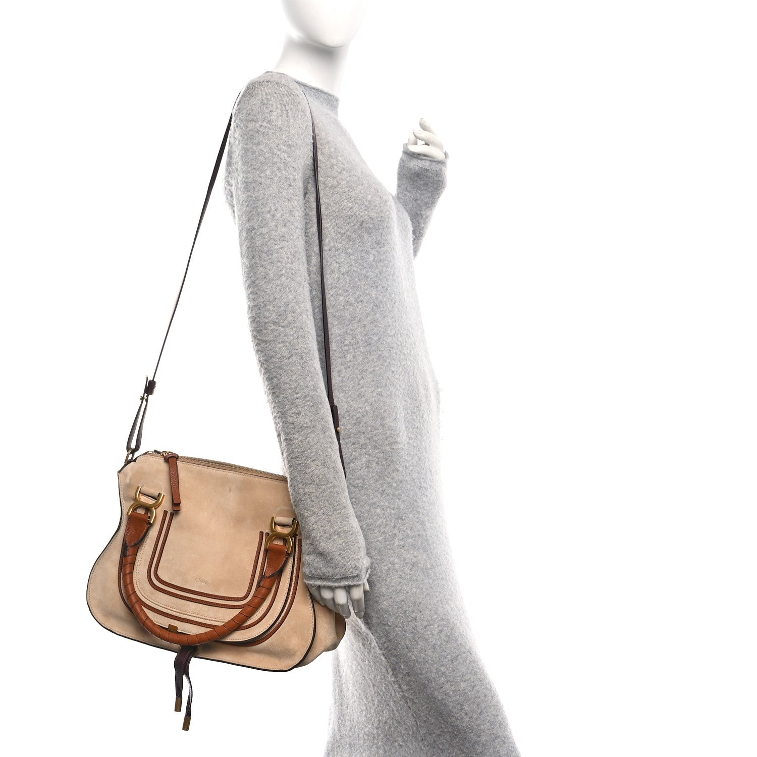 Chloe Suede Calfskin Braided Medium Marcie Double Carry Beige 2 of 10