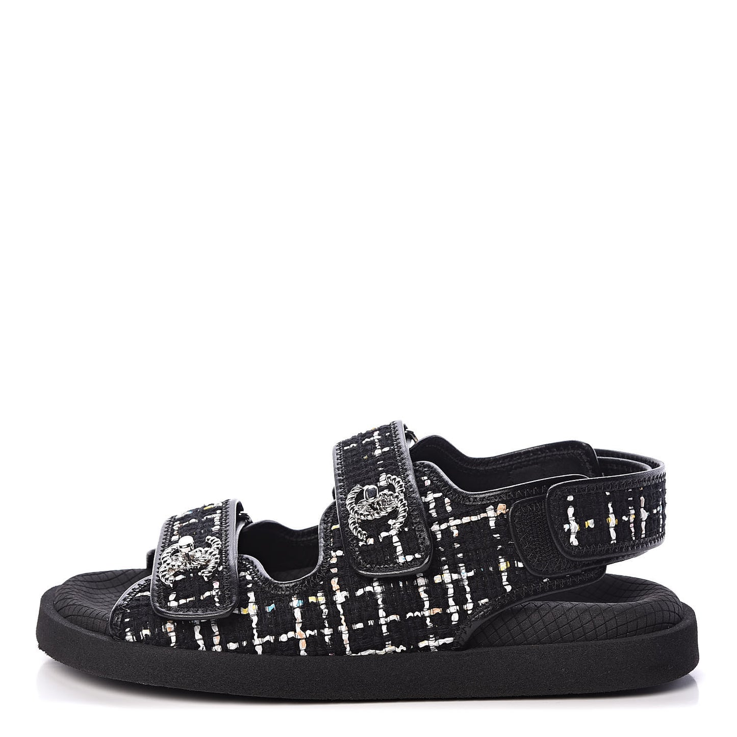 Tweed Lambskin Sandals 37 Black Multicolor