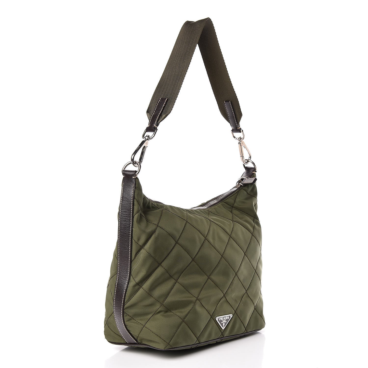 Prada Tessuto Nylon Impunturato Quilted Hobo Green 3 of 11