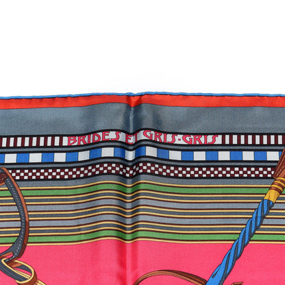 Hermes Silk Brides Et Gris Gris Scarf 90 Rose Vif Cobalt Vert 5 of 5