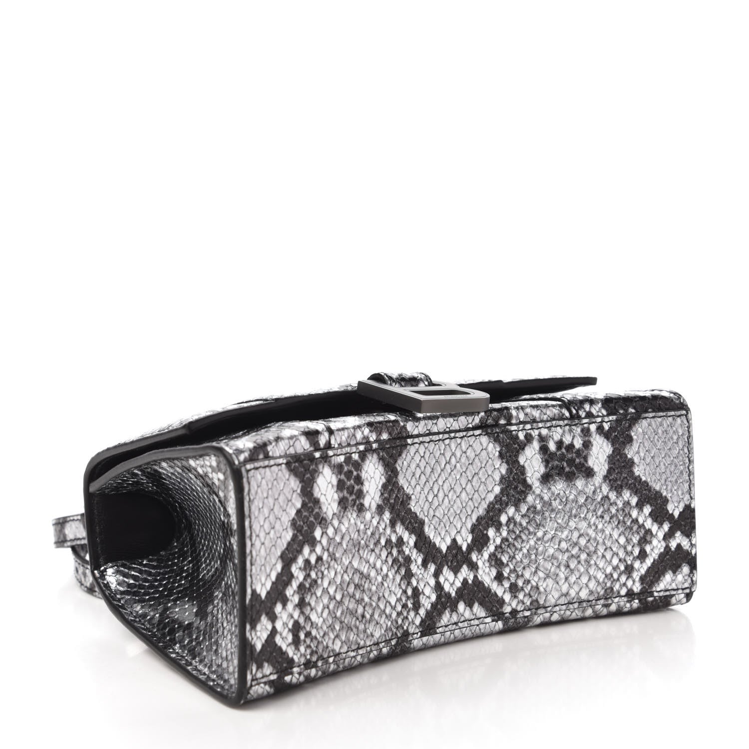 Balenciaga Shiny Calfskin Snakeskin Embossed Hourglass Top Handle Bag XS Silver Black 4 of 9