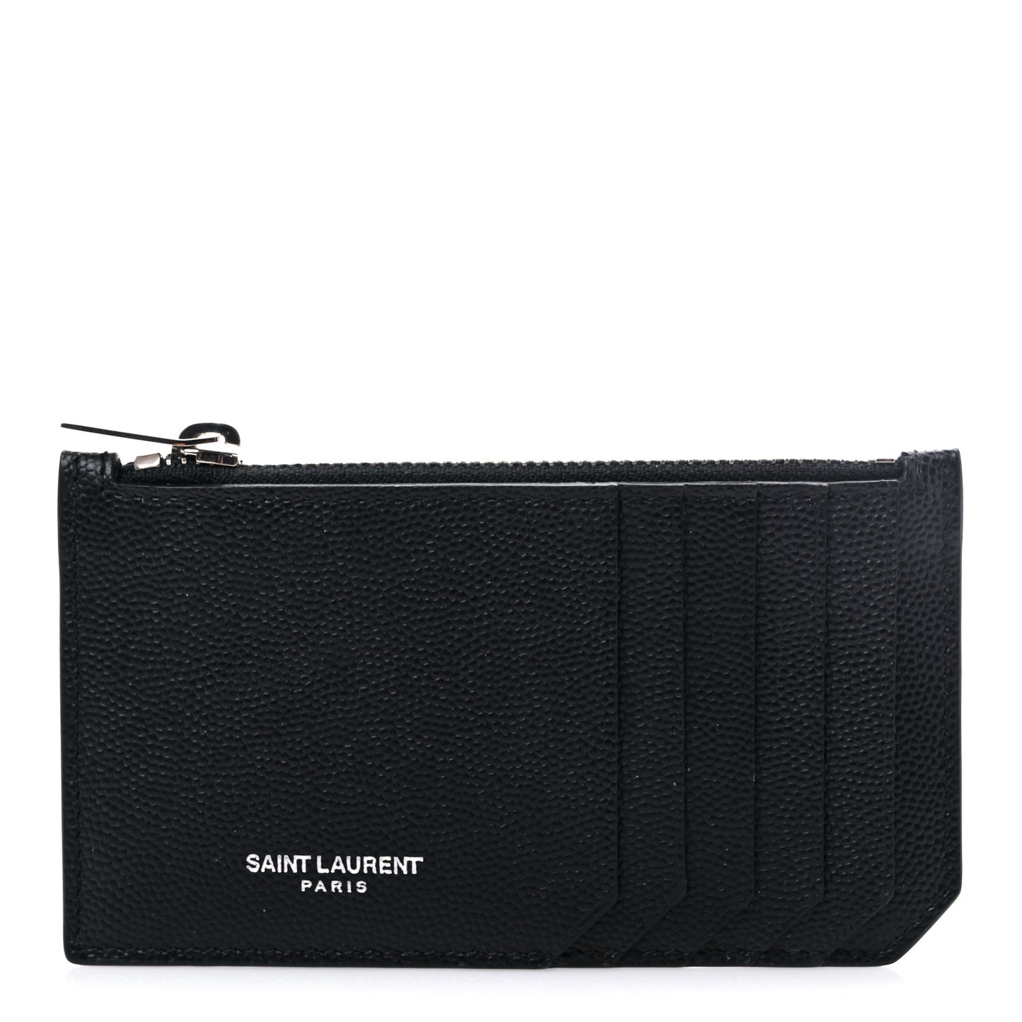 Grained Calfskin 5 Fragments Zip Pouch Card Holder Black