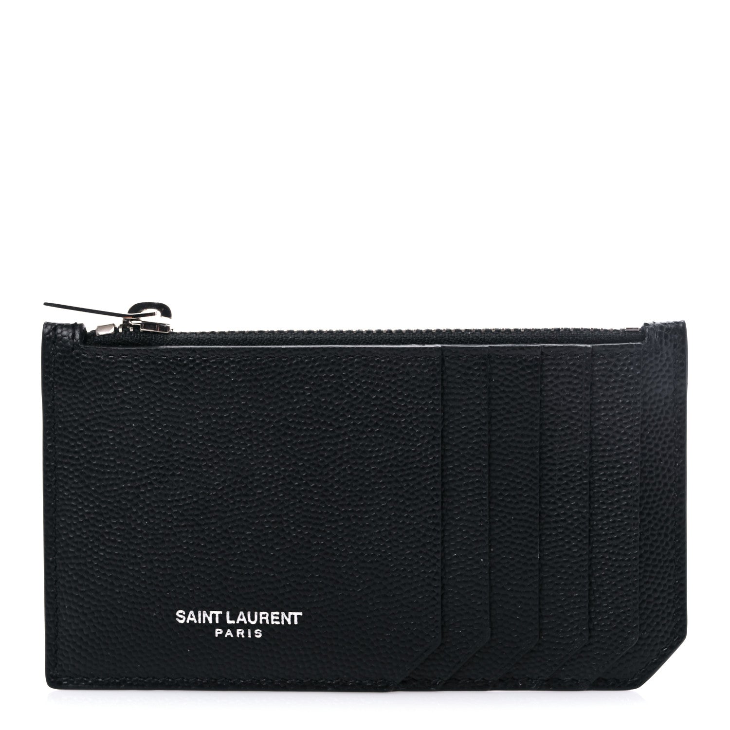 Saint Laurent Grained Calfskin 5 Fragments Zip Pouch Card Holder Black 1 of 8