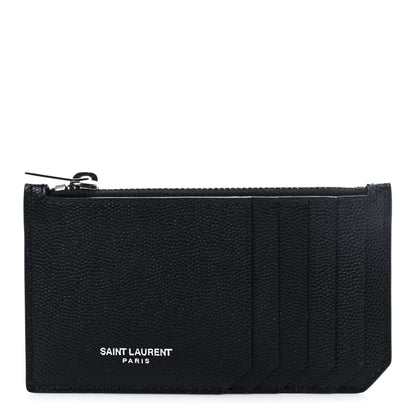 Saint Laurent Grained Calfskin 5 Fragments Zip Pouch Card Holder Black 1 of 8