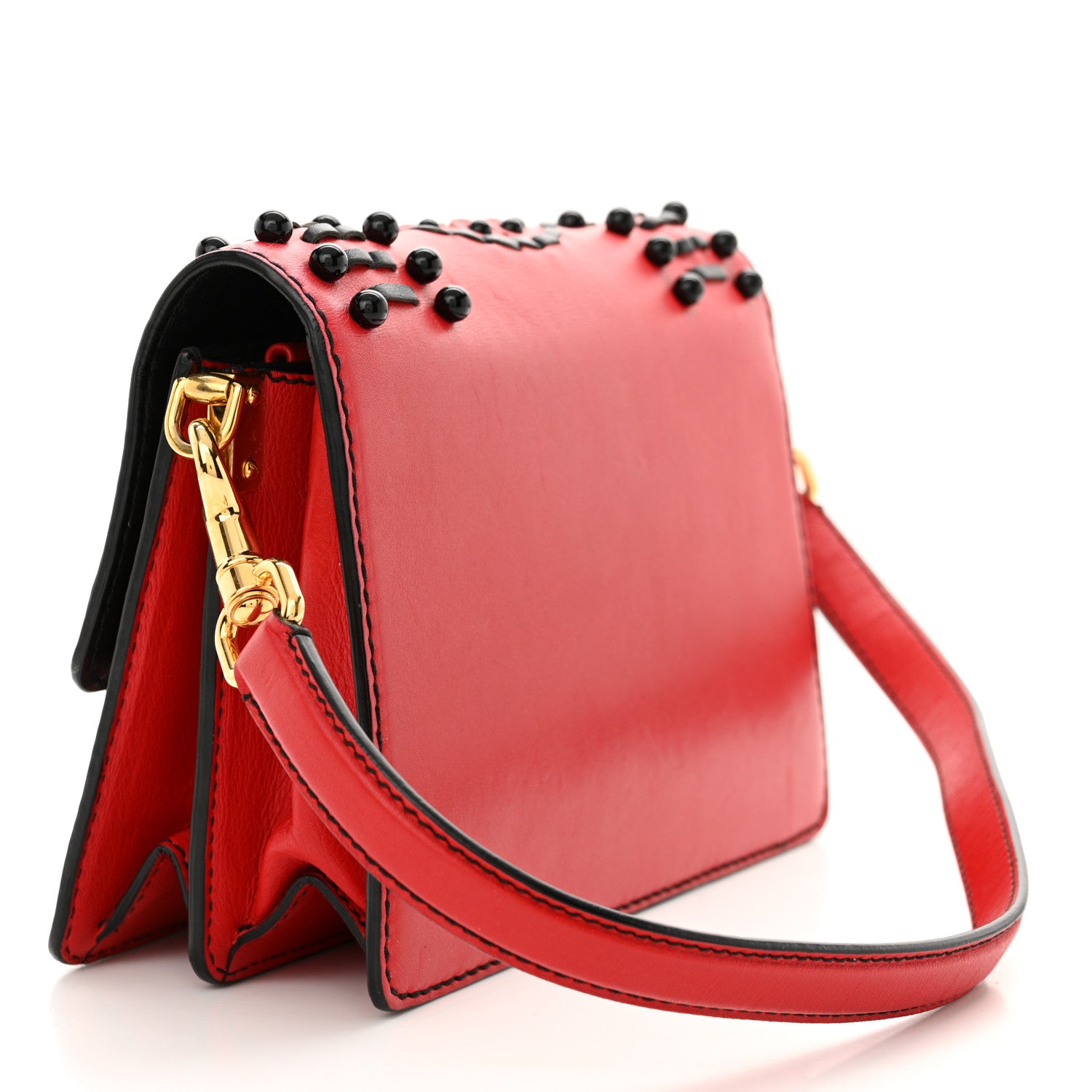 Dolce & Gabbana Calfskin Woven Beaded Top Handle Box Bag Red Black 3 of 14