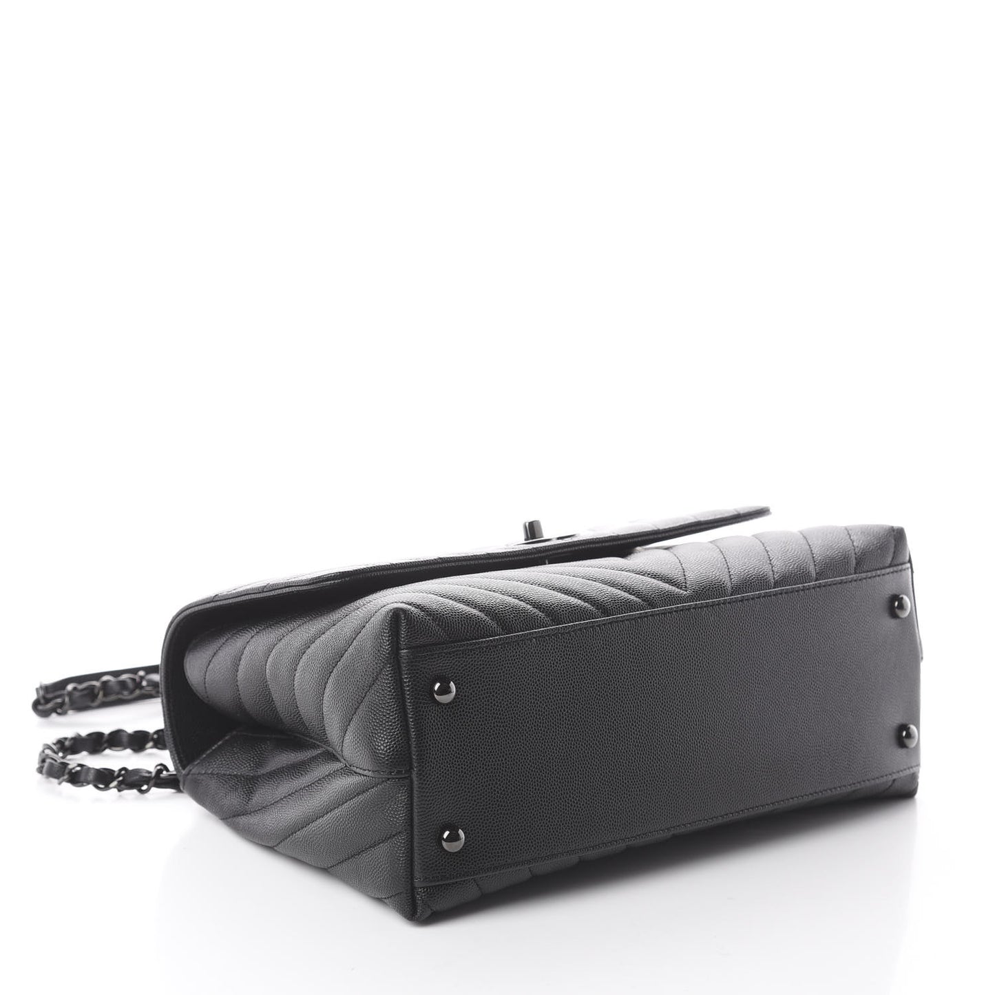 Caviar Chevron Quilted Small Coco Handle Flap So Black