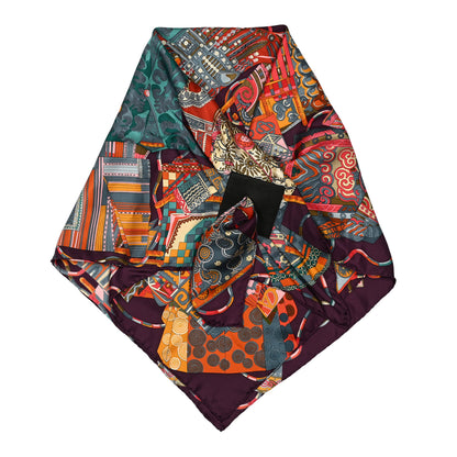 Hermes Silk Voyage En Etoffes Scarf 90 Aubergine Jaune D Or Vert 4 of 4