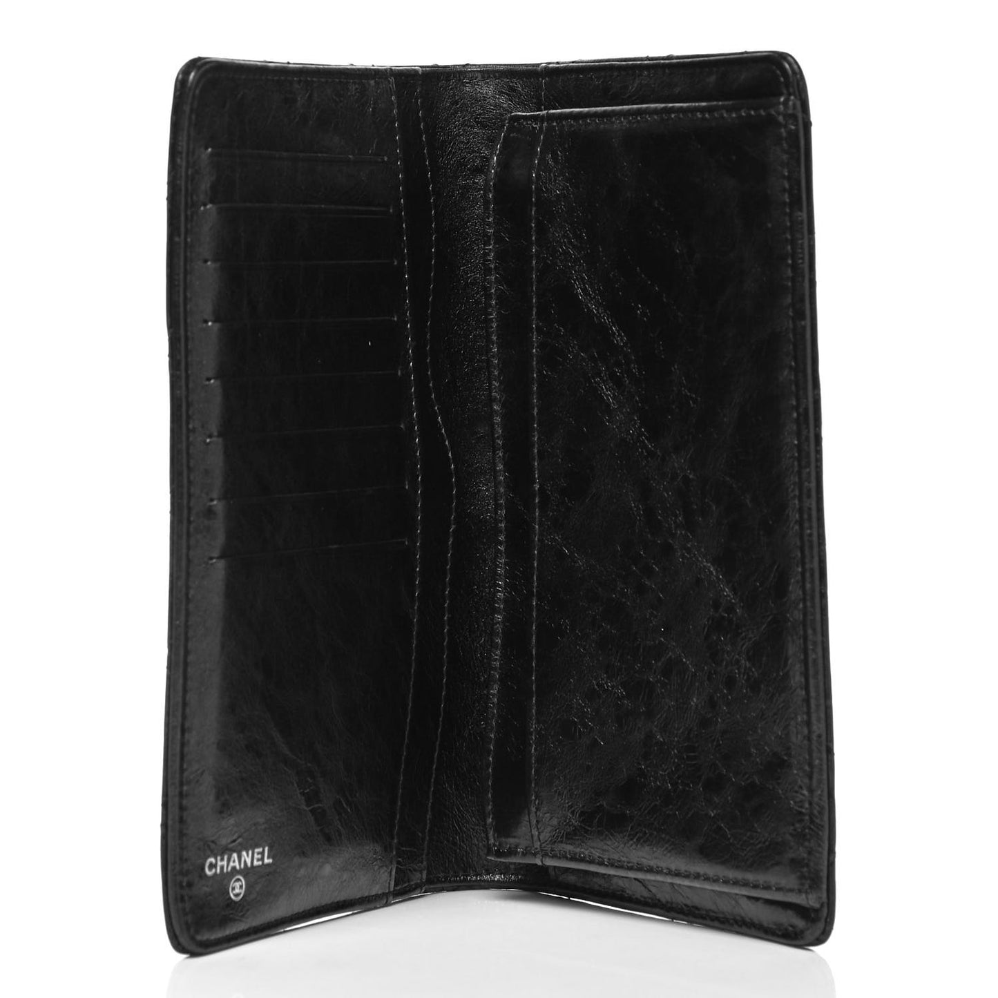 Patent Crumpled Calfskin Quilted Yen Reissue Wallet Black