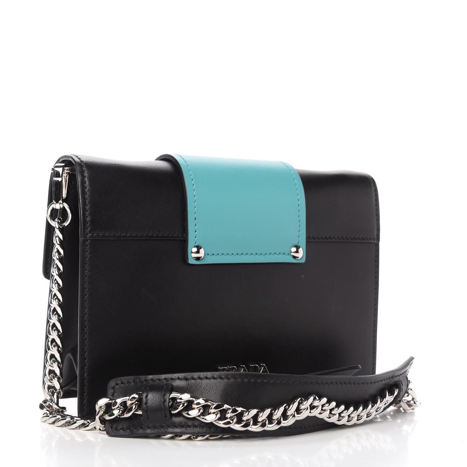 Prada City Calf Crystal Embellished Ribbon Bag Black Jade 3 of 10