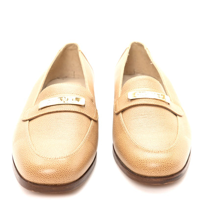 Chanel Caviar Logo Plate Moccasin Loafers 38.5 Beige 3 of 9