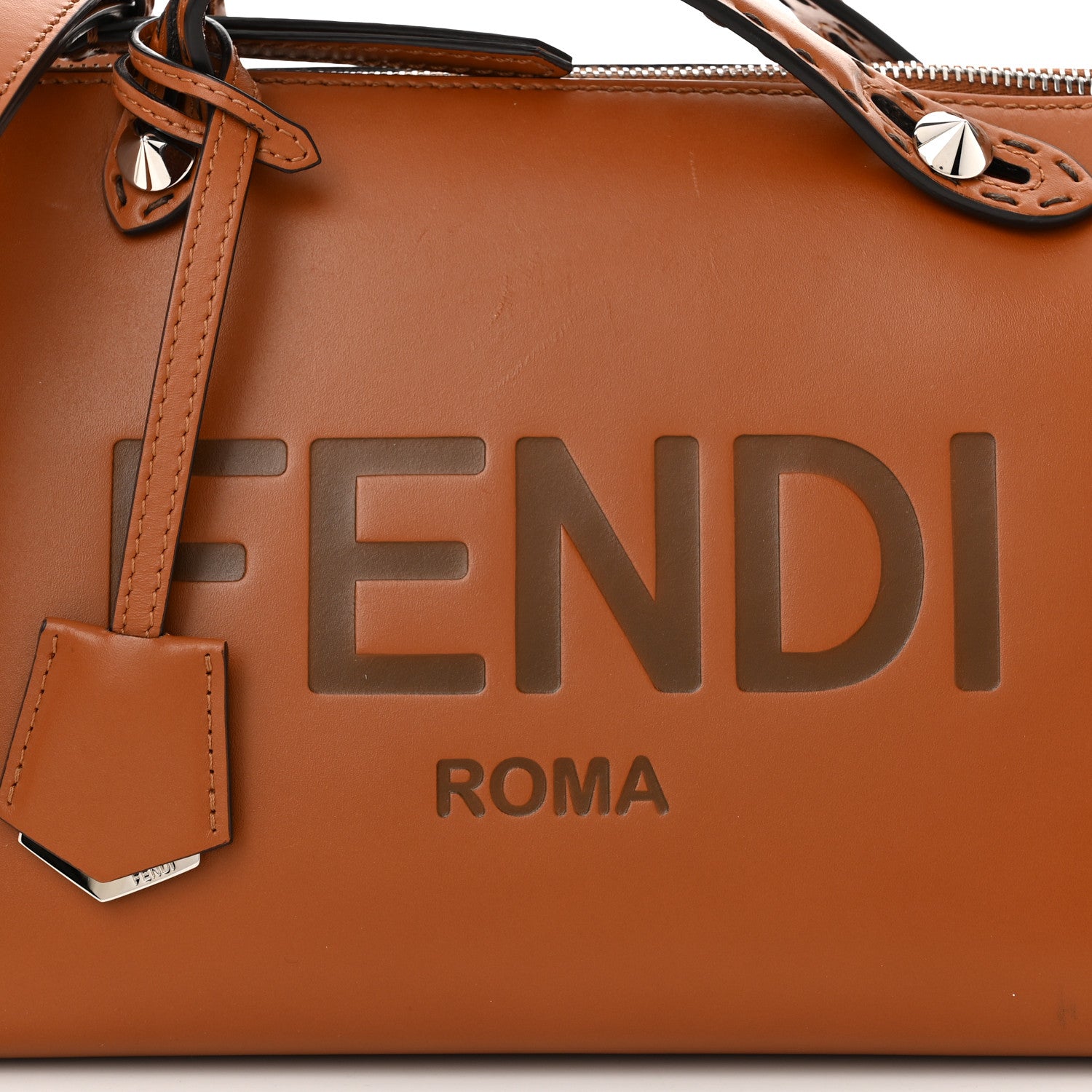 Fendi Vitello King Logo Embossed Medium By The Way Boston Bag Cuoio 8 of 11