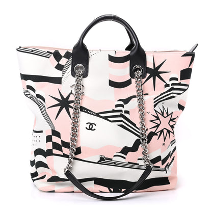 Chanel Canvas Cruise Print Tote Pink White Black 1 of 9