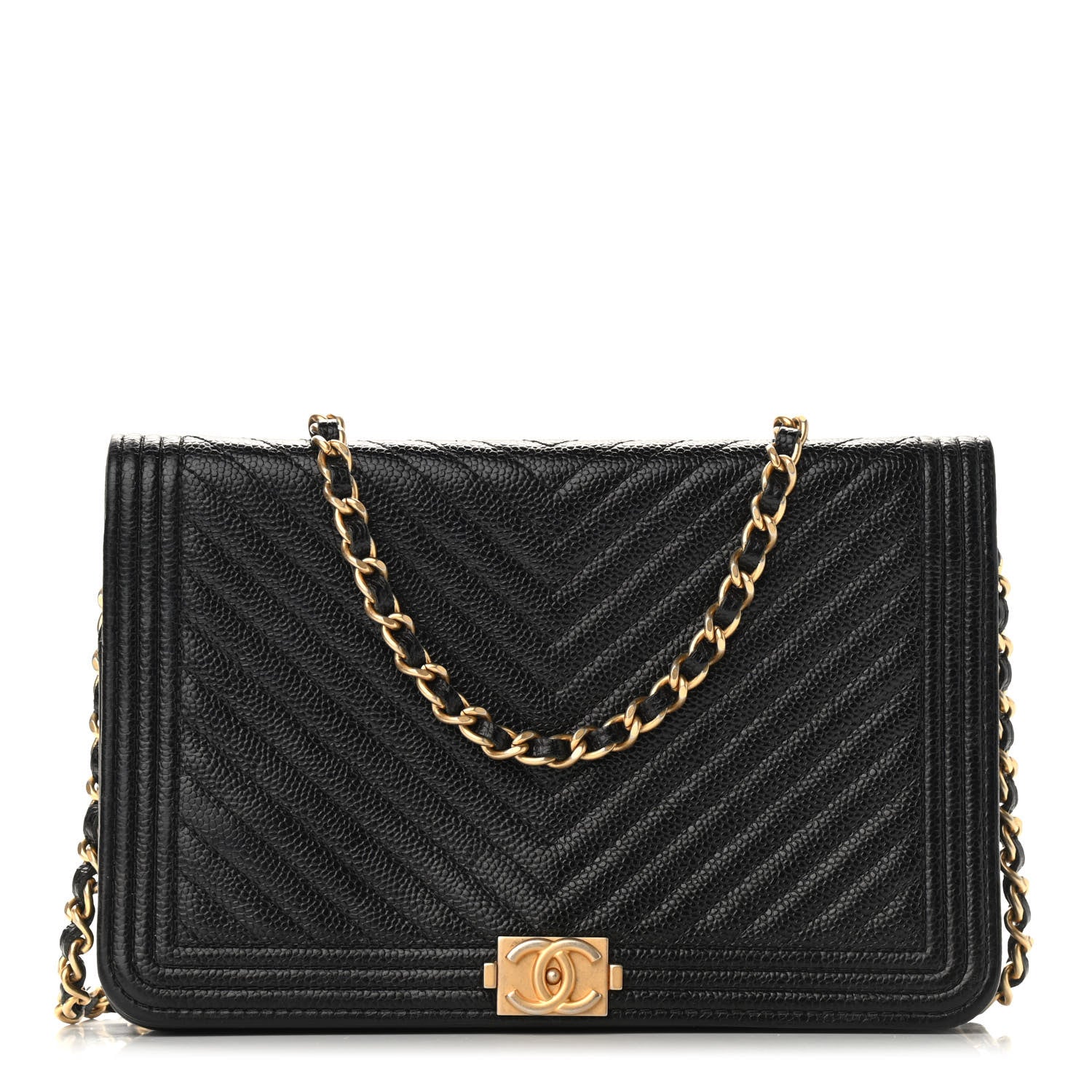 Chanel Caviar Chevron Quilted Boy Wallet On Chain WOC Black 1 of 12
