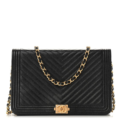 Chanel Caviar Chevron Quilted Boy Wallet On Chain WOC Black 1 of 12