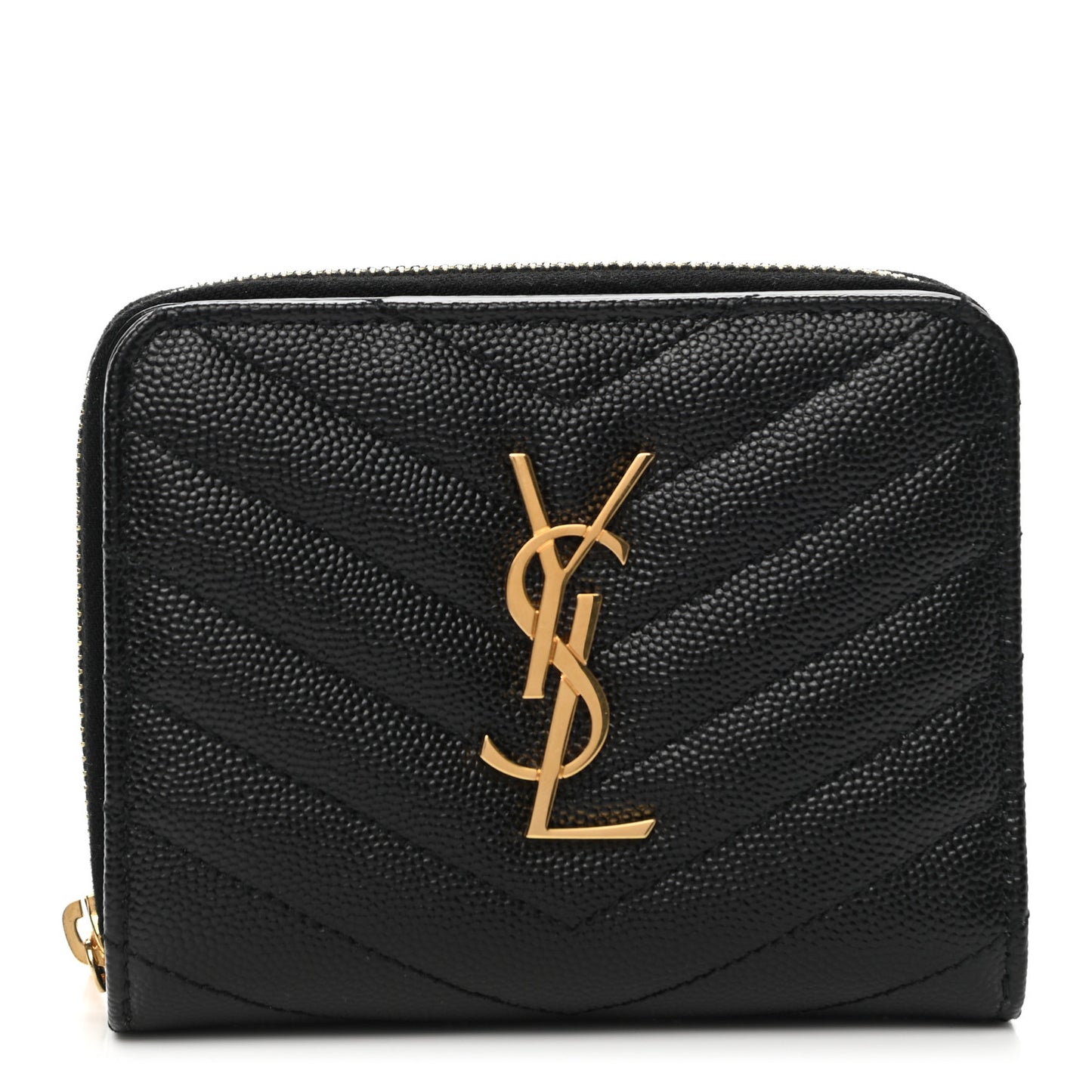 Grain De Poudre Matelasse Chevron Monogram Compact Zip Around Wallet Black
