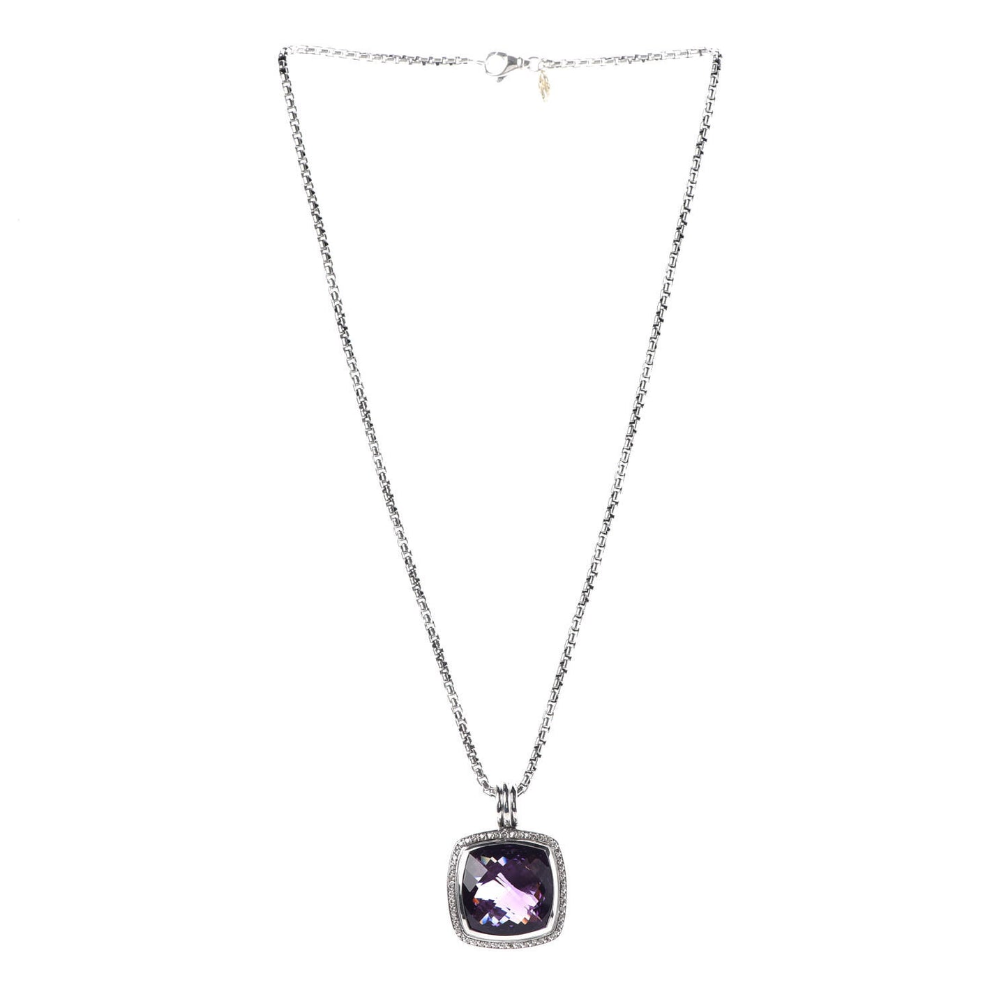 Sterling Silver Diamond Amethyst 20mm Albion Pendant Necklace