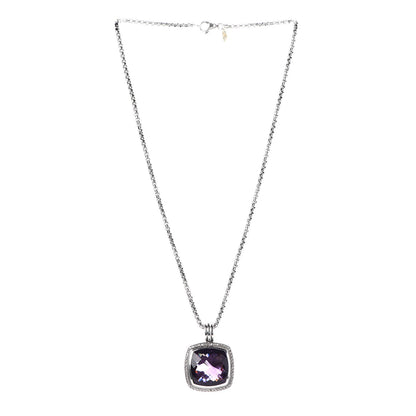 David Yurman Sterling Silver Diamond Amethyst 20mm Albion Pendant Necklace 3 of 6