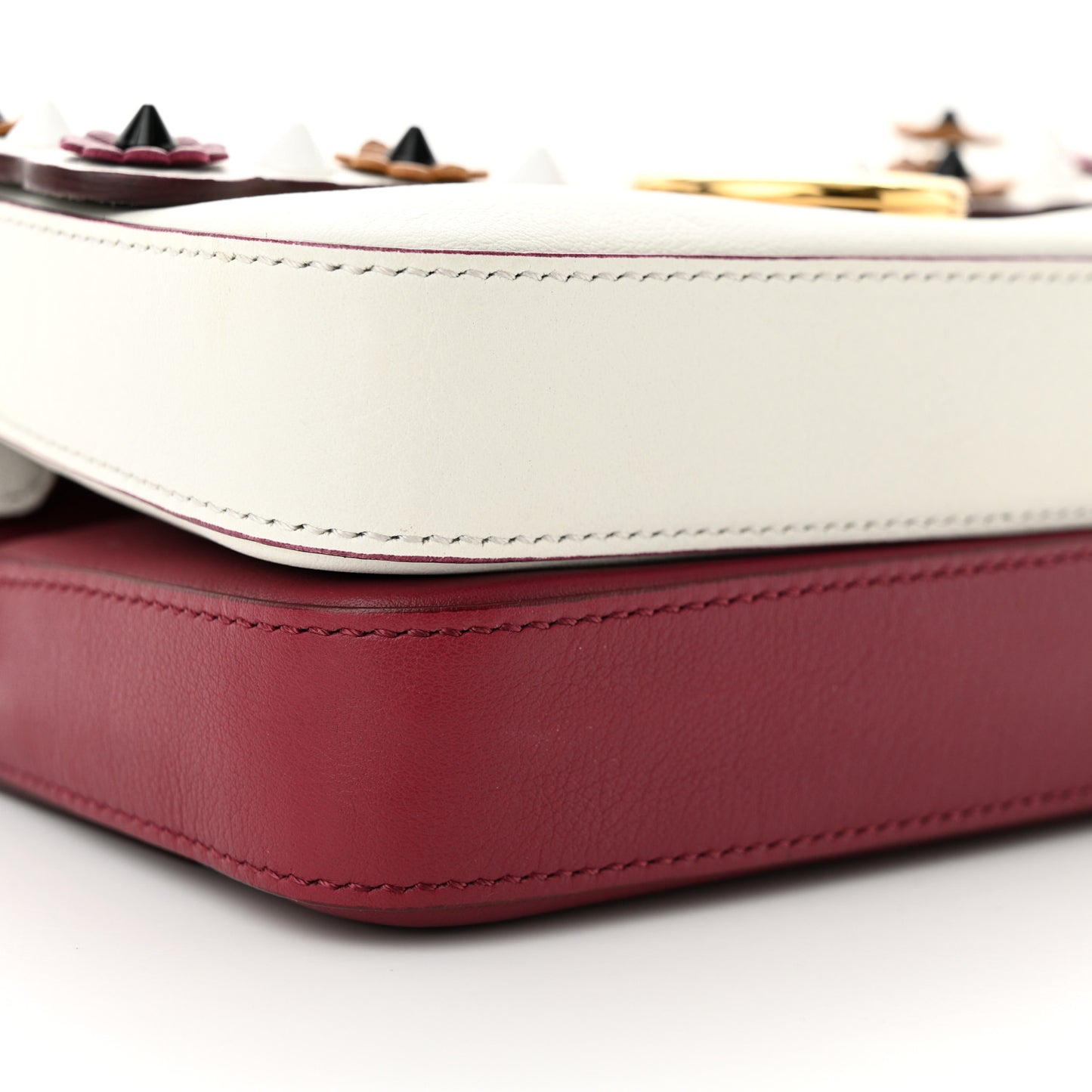 Vitello Dolce Nappa Flowerland Studded F is Fendi FF Micro Double Baguette White Multicolor