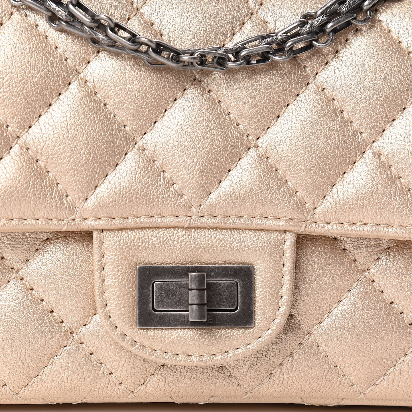 Metallic Sheepskin Quilted 2.55 Reissue Mini Flap Beige