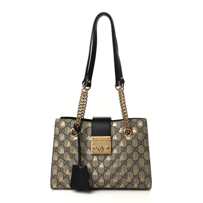 Gucci GG Supreme Monogram Bees Small Padlock Tote Beige Oro Black 1 of 11