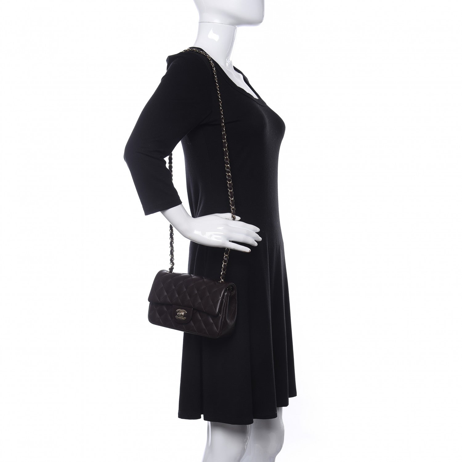 Chanel Lambskin Quilted Mini Rectangular Flap Dark Brown 2 of 12