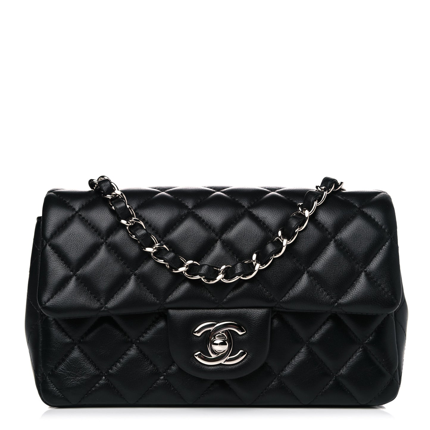 Lambskin Quilted Mini Rectangular Flap Black