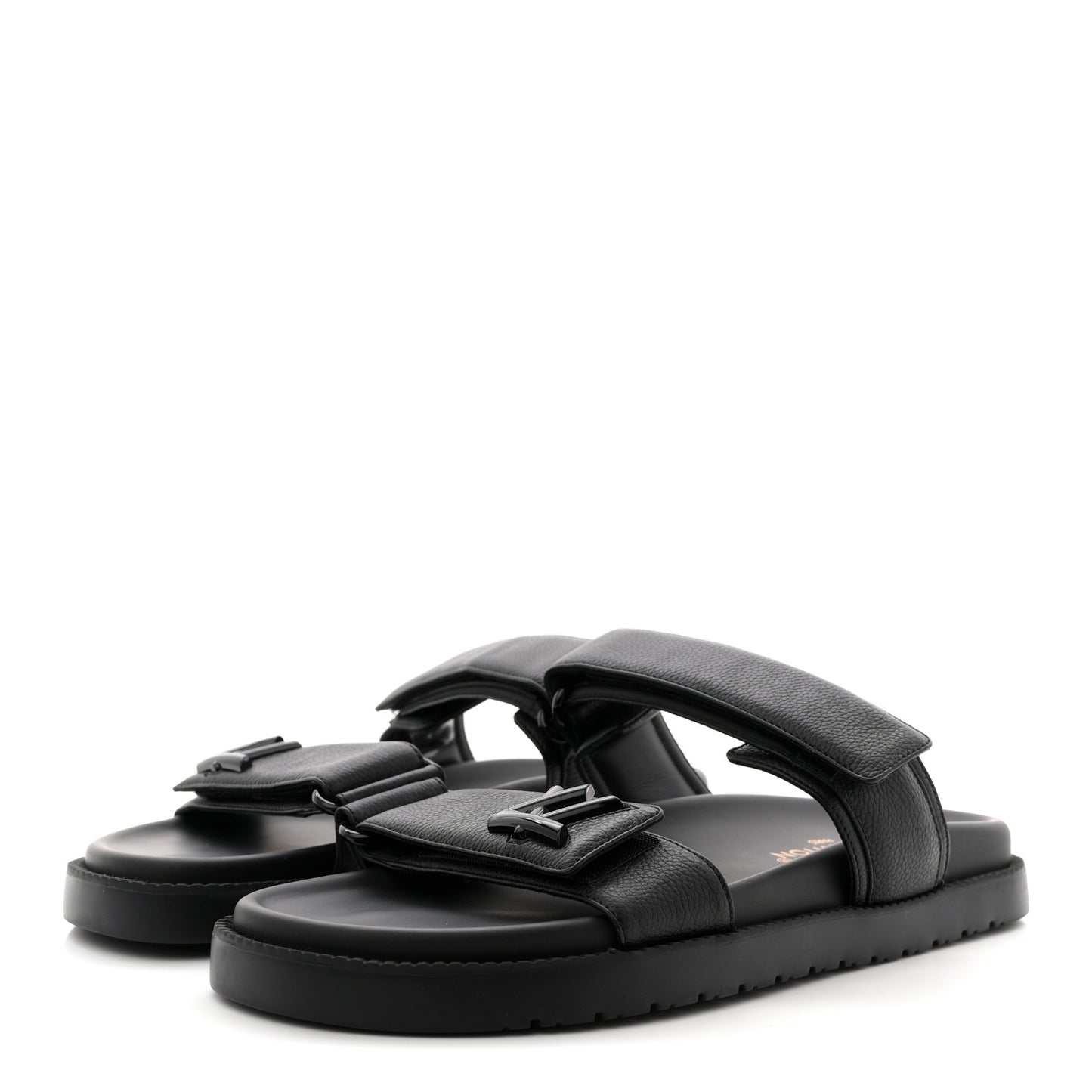 Grained Calfskin Sunset Comfort Flat Sandals 41 Black