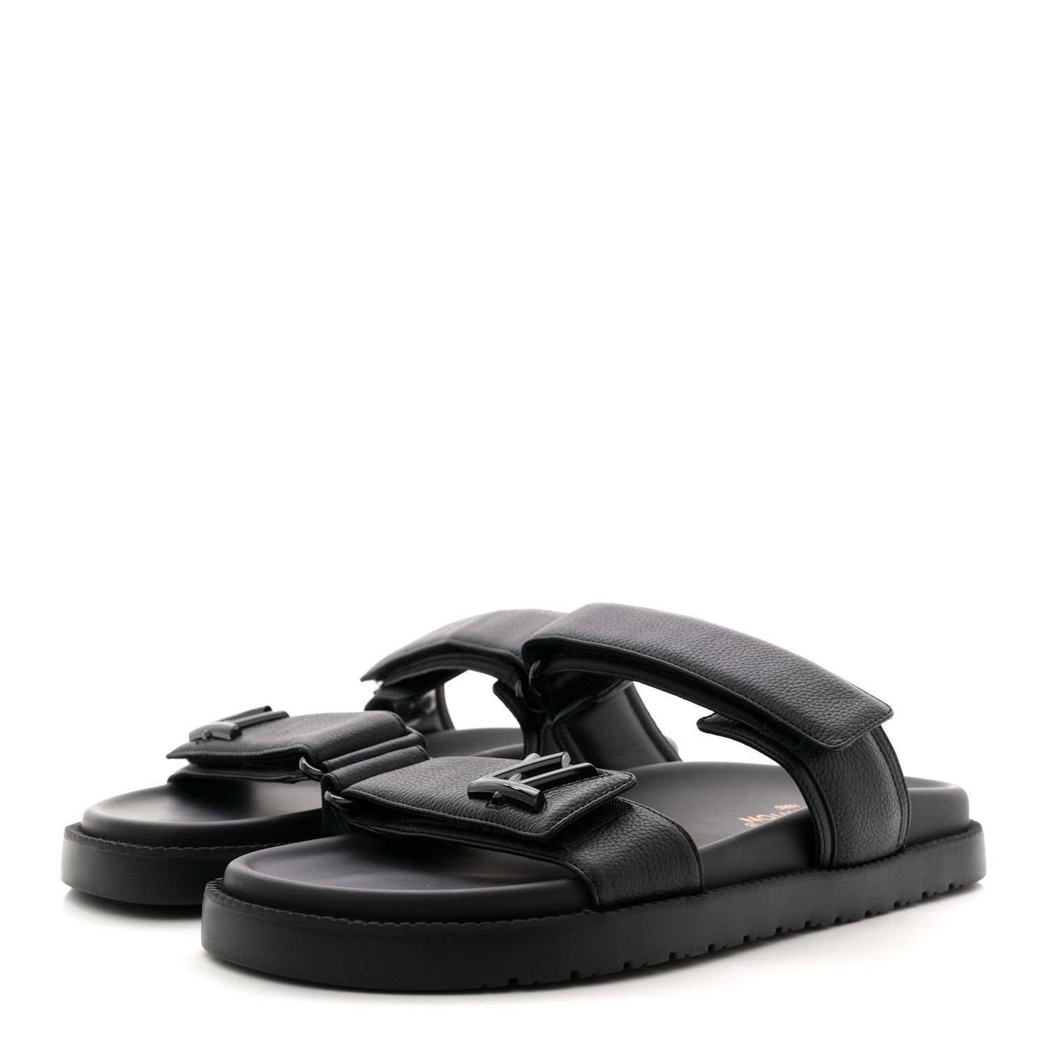 Louis Vuitton Grained Calfskin Sunset Comfort Flat Sandals 41 Black 4 of 9