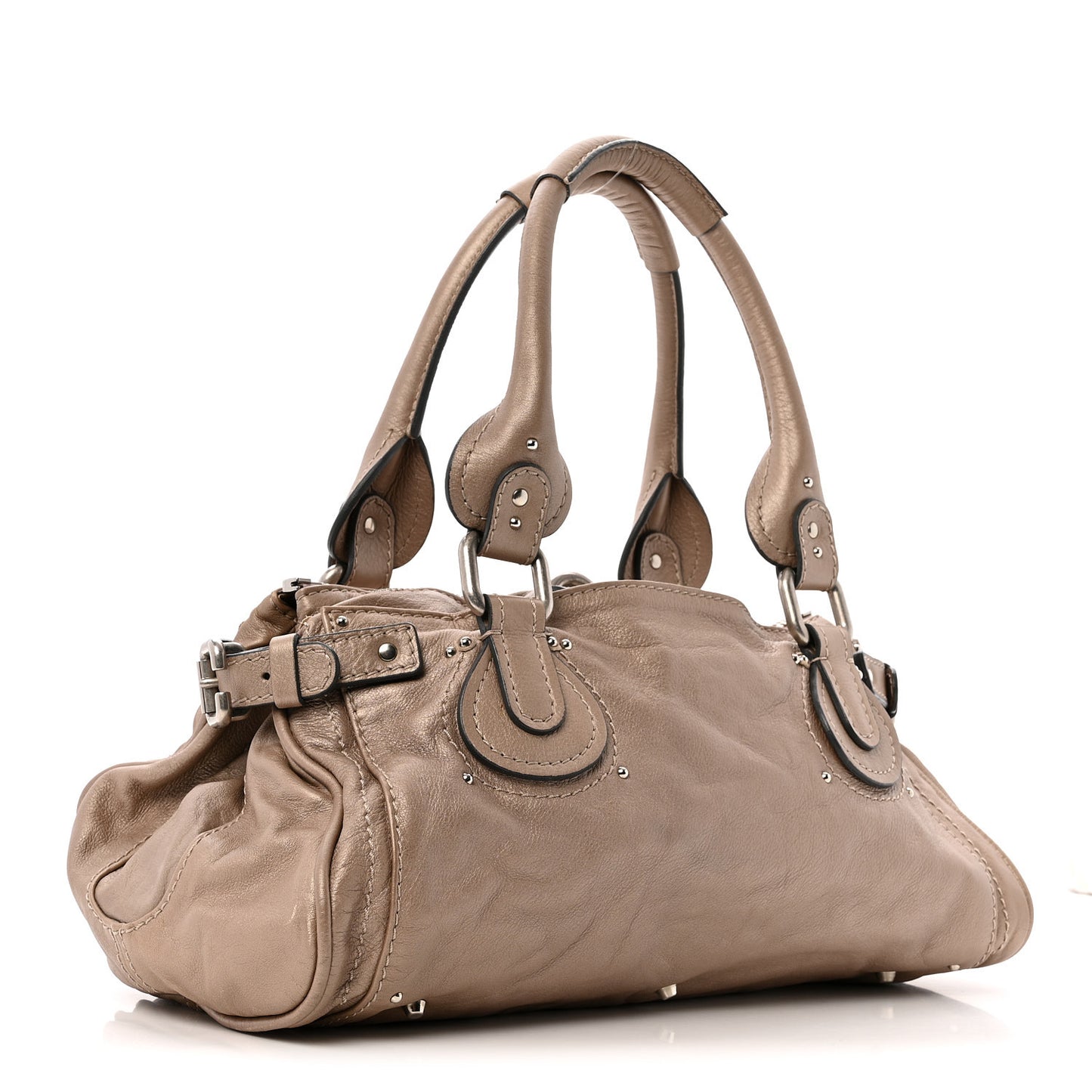 Metallic Calfskin Medium Paddington Satchel Taupe