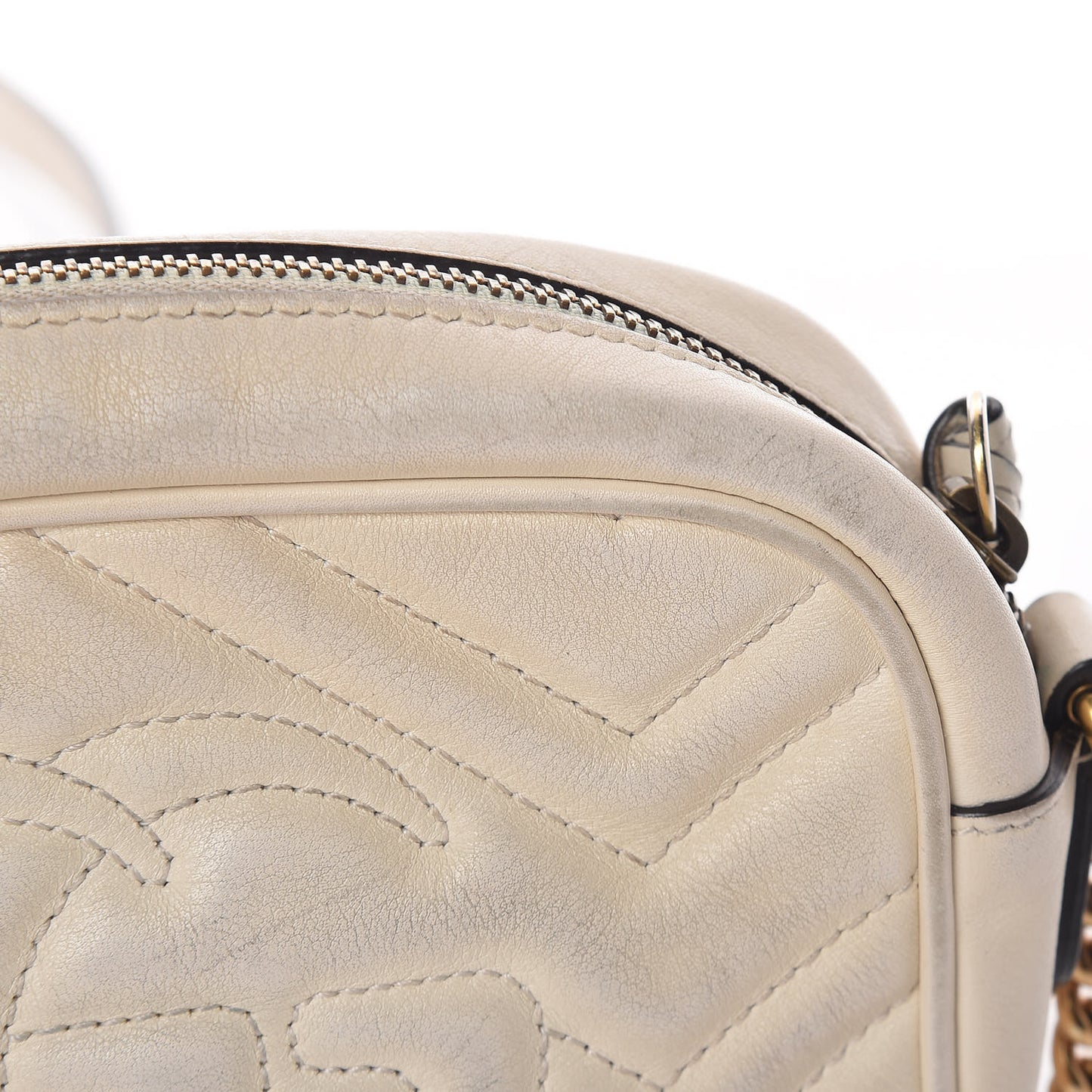 Calfskin Matelasse Mini GG Marmont Chain Shoulder Bag White
