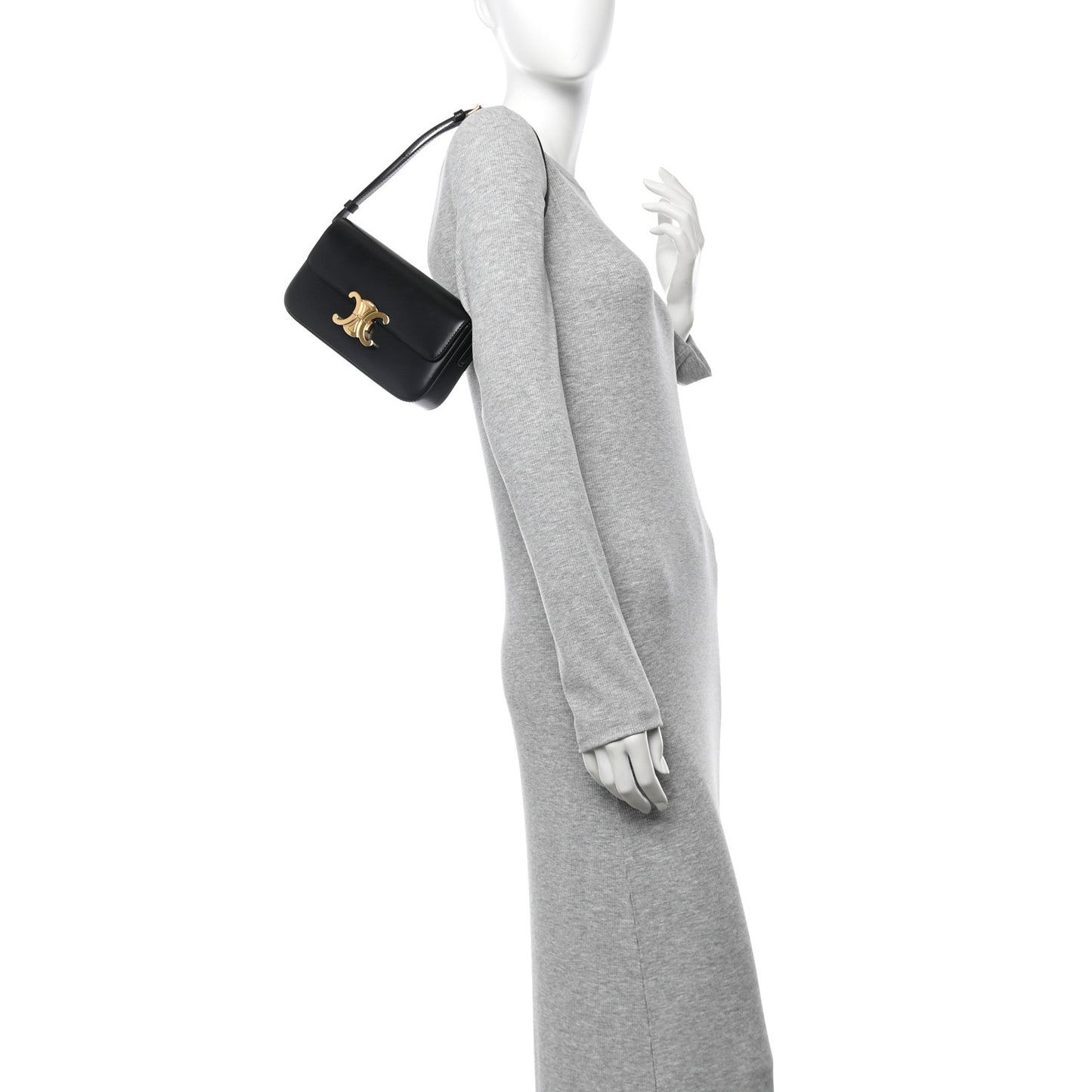 Shiny Calfskin Triomphe Shoulder Bag Black