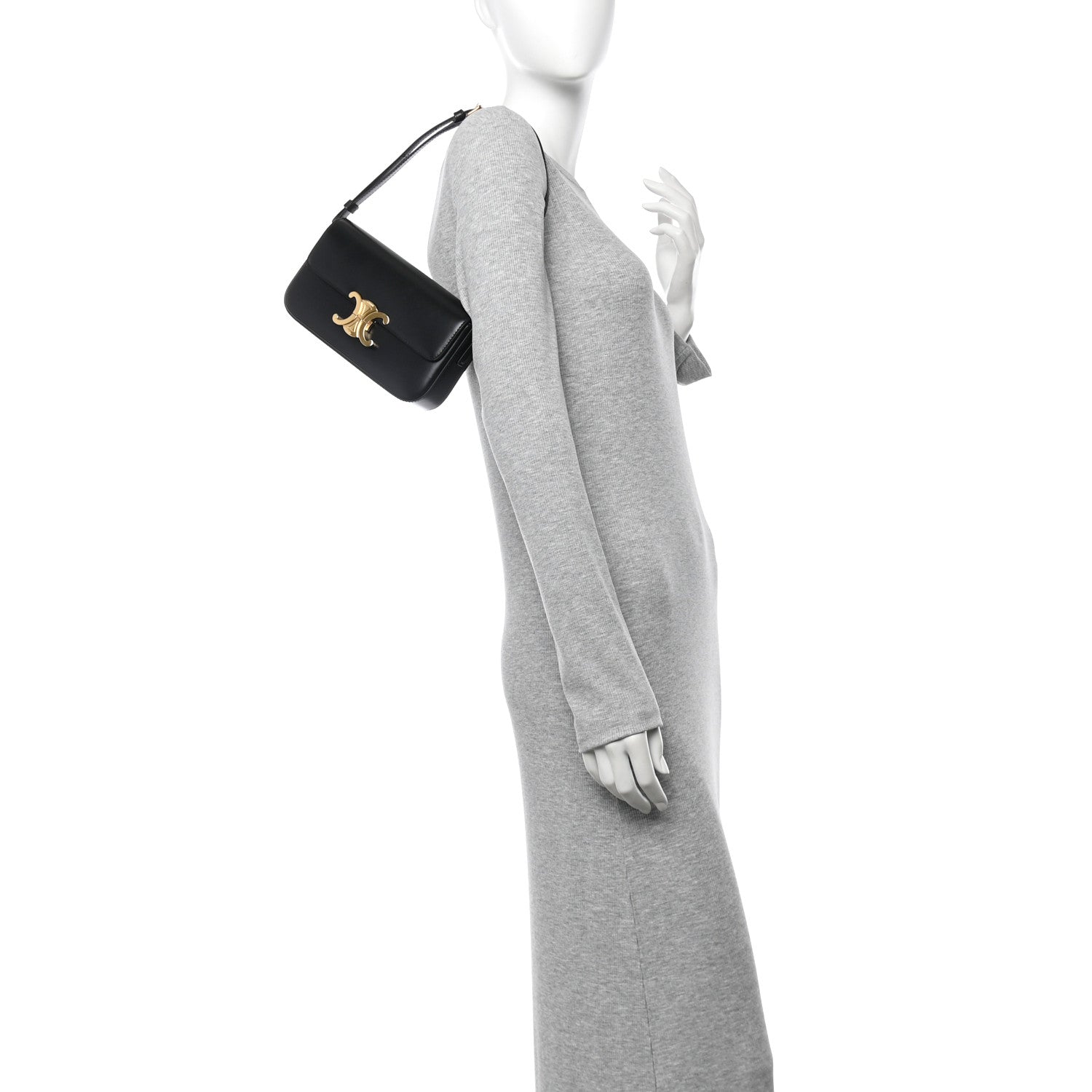 Celine Shiny Calfskin Triomphe Shoulder Bag Black 2 of 9