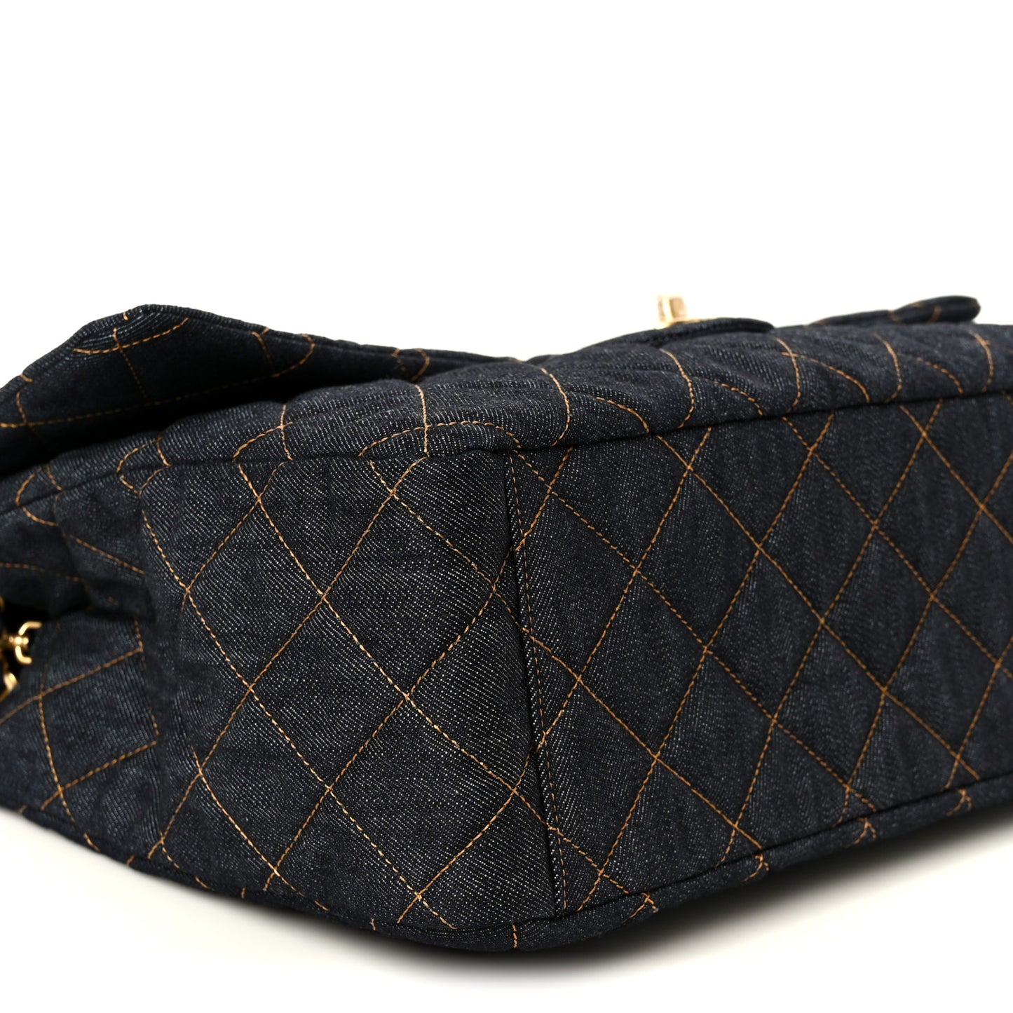 Denim Quilted XXL Travel Flap Bag Dark Blue Orange