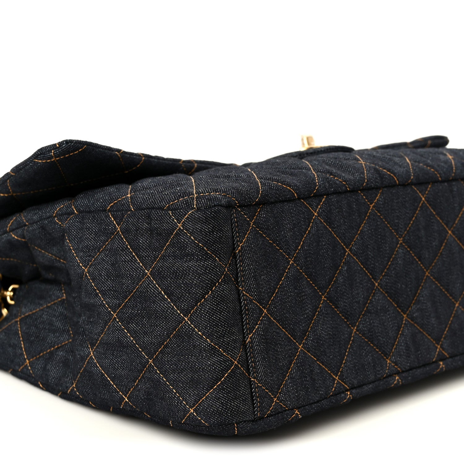 Chanel Denim Quilted XXL Travel Flap Bag Dark Blue Orange 10 of 12